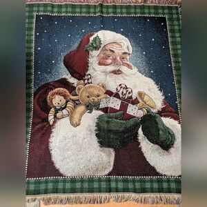Vintage "Christmas Santa Needlepoint Throw